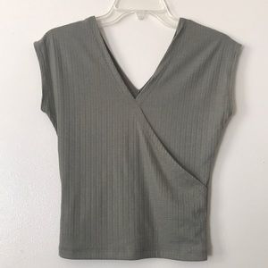 3/$15  ANTISTAR: wrap, sleeveless. olive green top